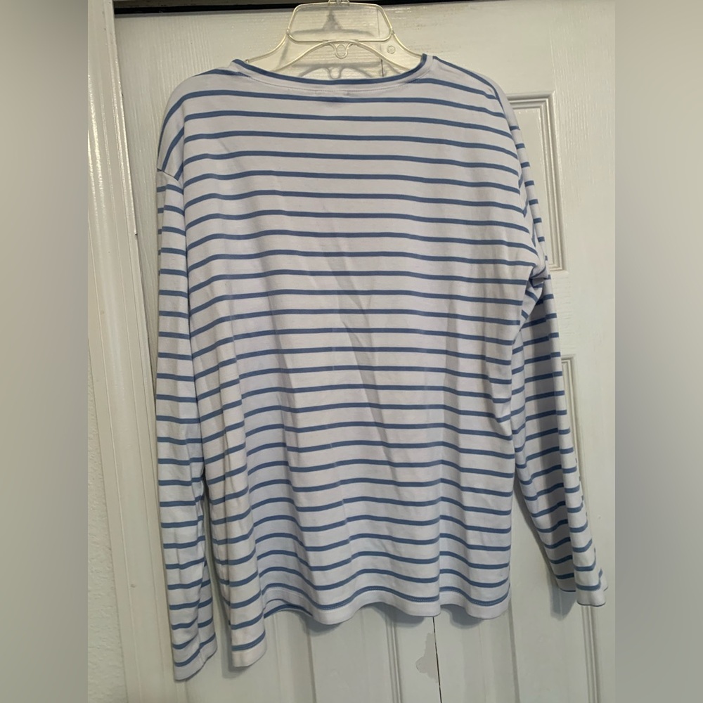 LAKE Pima Cotton Baltic Blue Striped Long Sleeve Pajama Shirt Top Size Large - Picture 3 of 4
